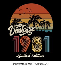 1981 vintage retro t shirt design, vector, black background