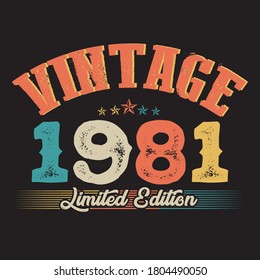 1981 vintage style t shirt design vector, black background