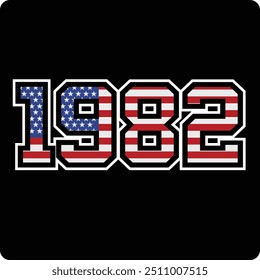 1982 number vector design with american flag motif