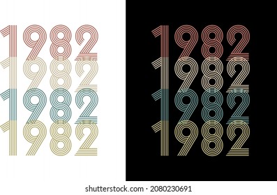 1982 Vector Vintage Birthday Date Year Line Font Retro Tshirt Design