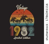 1982 vintage retro t shirt design, vector, black background