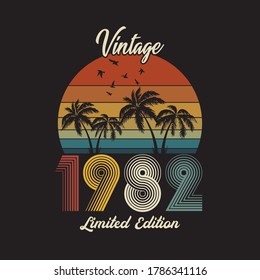 1982 vintage retro t shirt design, vector, black background