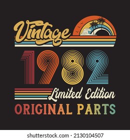 1982 vintage retro t shirt design, vector, black background