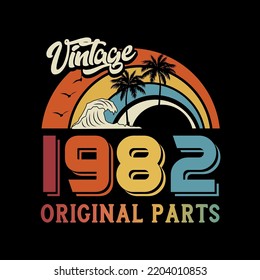 1982vintage retro t shirt design, vector, black background