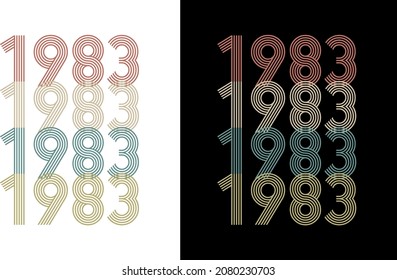 1983 Vector Vintage Birthday Date Year Line Font Retro Tshirt Design