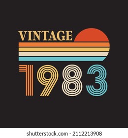1983 vintage retro t shirt design vector  black background