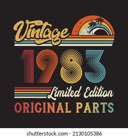 1983 vintage retro t shirt design, vector, black background