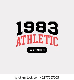 1983, Wyoming design for t-shirt. College tee shirt print. Typography graphics for sportswear and apparel. Vector illustration.