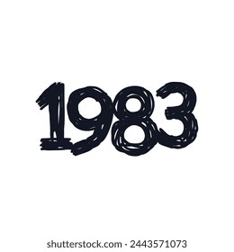 1983 year of birth celebration logo icon sign Hand drawn ink sketch Made in 1983