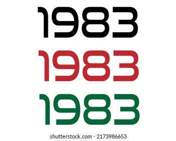 1983 year. Year set for comemoration in black, red and green. Vetor with background white.