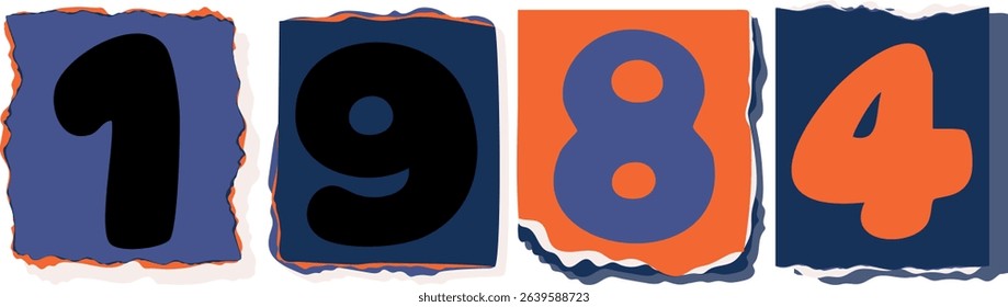 1984 Retro torn paper number Design art