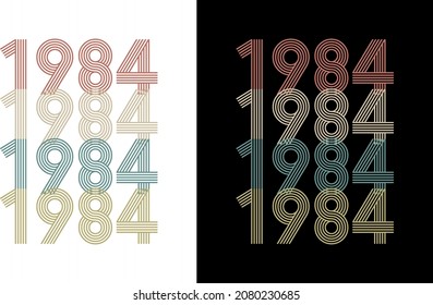 1984 Vector Vintage Birthday Date Year Line Font Retro Tshirt Design