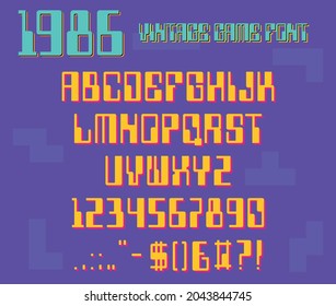 1986 Original Pixel Font 1980s Style Typeface, Vintage Colors