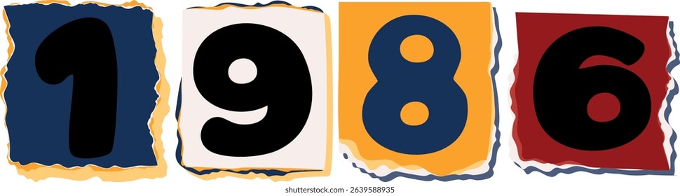 1986 Retro torn paper number Design art