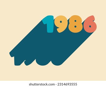 1986 year lettering, retro lettering, colorful long shadow, hippie font.