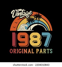 1987 vintage retro t shirt design, vector, black background