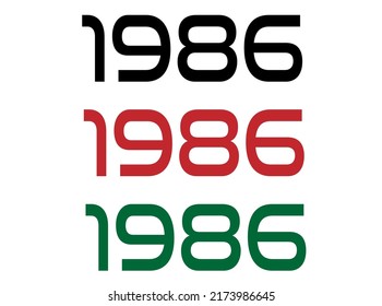 1987 año. Año de conmemoración en negro, rojo y verde. Vetor con fondo blanco.