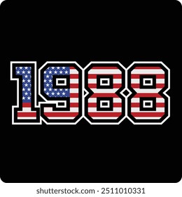 1988 Zahlenvektordesign mit amerikanischem Fahnenmotiv