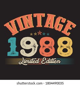 Vector de diseño de camisetas de estilo vintage de 1988, fondo negro