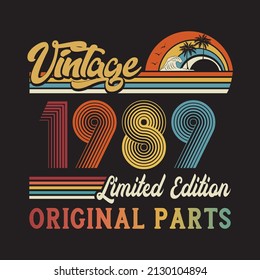 1989 vintage retro t shirt design, vector, black background