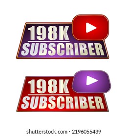 198K subscriber banner template Vector illustration and nice  red, violet, gold, black color.