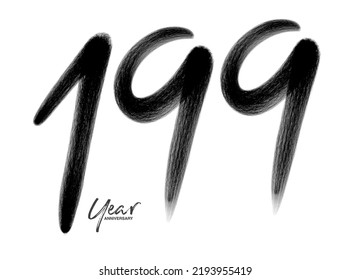 199 Years Anniversary Celebration Vector Template, 199 number logo design, 199th birthday, Black Lettering Numbers brush drawing hand drawn sketch, number logo design vector illustration