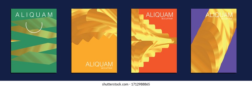 1990 Paper Gradient Backdrop. Luxury Abstract Brochure. Fluid Minimal Cover. Liquid Texture for Foil Label. Vintage Cosmic Design. Set of Vector Backgrounds for Business Flyers. Metallic Gold Yellow