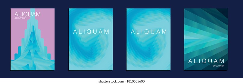 1990 Paper Gradient Backdrop. Luxury Abstract Brochure. Fluid Minimal Cover. Metallic Gold Blue Liquid Texture for Foil Label. Vintage Cosmic Design. Set of Vector Backgrounds for Business Flyers.