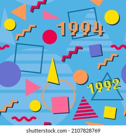 1990 pattern fashion design print. 80s-90s Memphis style seamless vector texture.