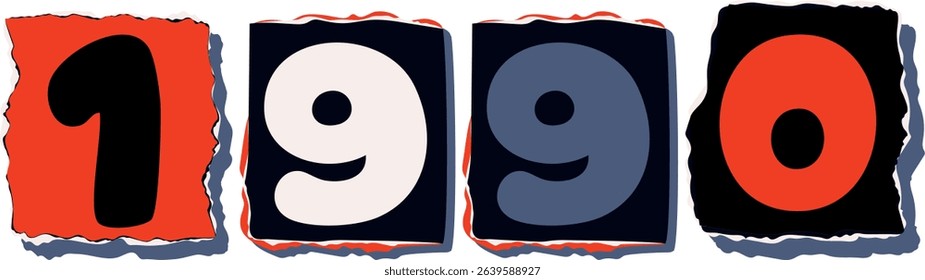 1990 Retro torn paper number Design art