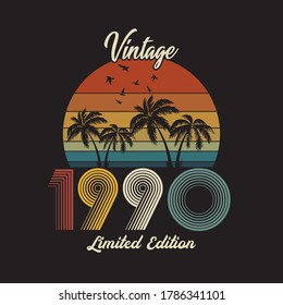 1990 vintage retro t shirt design, vector, black background