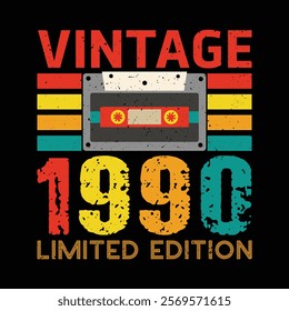 1990 vintage retro t shirt design, vector, black background, Awesome Since 1977 Retro Sunset Cassette Tape T-Shirt Mug Sticker