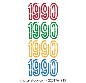 1990 year celebration. Banner with the year in different colors on a white background for special dates
