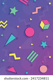 1990s Abstract Background, 90s Colors and Gradients, Geometric Shapes 
