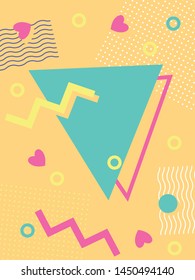 1990s Background, Isolated Geometric Pattern, Trendy Colors and Shapes. Cover, Poster Template