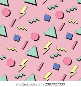 1990's seamless pattern vector art graphic. Design decorative background. Textile graphic in retro style. Geometric abstract colorful artwork.	