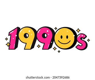 1990s vintage retro style sign number. Vector doodle illustration logo icon. Isolated on white background. Nineties, 1990s,90s years,retro,vintage party concept.Print design for poster,flyer,t-shirt,