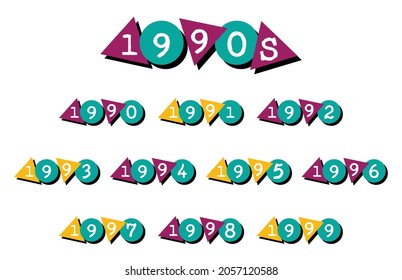 1990s Year Labels | Retro Gen X Graphics For Reunions, Parties And More | Timeline Clipart Set And Calendar Headers | | Vintage Nineties Sign And Pop Culture Resource