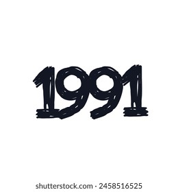 1991 birthday celebration logo icon sign Made in 1991 Hand drawn ink sketch Doodle cartoon design style Fashion print for clothes apparel greeting invitation card flyer poster banner cover sticker ad