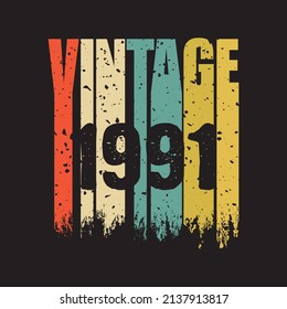 1991 vintage retro t shirt design, vector, black background