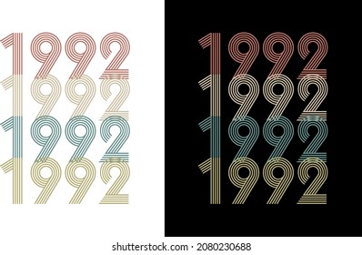 1992 Vector Vintage Birthday Date Year Line Font Retro Tshirt Design