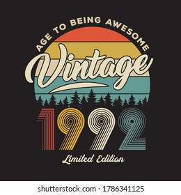 1992 vintage retro t shirt design, vector, black background