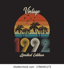 1992 vintage retro t shirt design, vector, black background