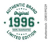1996 Authentic brand. Apparel fashion design. Graphic design for t-shirt. Vector and illustration.