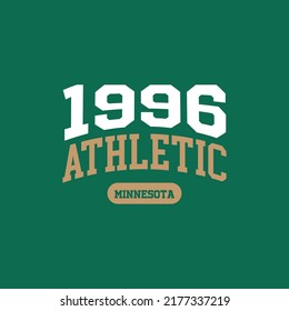 1996, Minnesota design for t-shirt. College tee shirt print. Typography graphics for sportswear and apparel. Vector illustration.