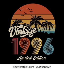 1996 vintage retro t shirt design, vector, black background