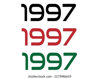 1997 year. Year set for comemoration in black, red and green. Vetor with background white.