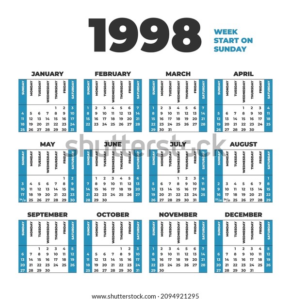 94 1998 Calendar Images, Stock Photos & Vectors | Shutterstock