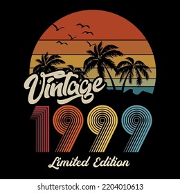 1999 vintage retro t shirt design, vector, black background