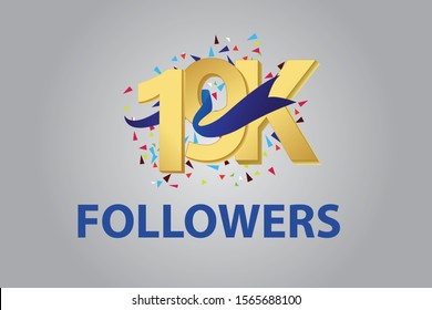 19K, 19.000 Followers Thank you blue ribbon celebration logotype for social media, internet - vector
